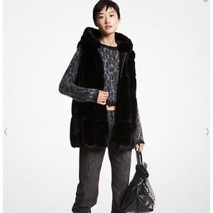 FINAL PRICE - Worn 1x - Michael Kors Black Quilted Faux Fur Hooded Vest, Size XS